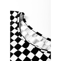 Black Checkered Print Side Slits O Neck Plus Size T Shirt - 1X thumbnail