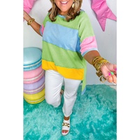 Light Blue Color Block Exposed Seam Patchwork Plus Size T Shirt - 4X thumbnail