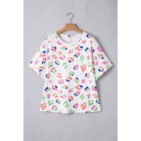 White Multicolor Leopard Print Textured Plus Size T Shirt - 1X thumbnail