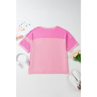 Pink Stripe Patchwork Colorblock Plus Size T Shirt - 1X thumbnail