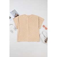 Khaki Checkerboard Short Batwing Sleeve Round Neck Plus Size T Shirt - 1X thumbnail