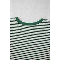Green Stripe Trimmed Round Neck Plus Size Boxy Fit T-shirt - 4X thumbnail