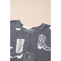 Gray Plus Size Western Boots Print Crew Neck T Shirt - 4X thumbnail