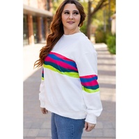 White Plus Size Colorful Striped Drop Shoulder Loose Sweatshirt - 3X thumbnail