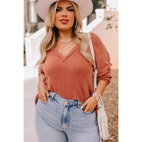 Gold Flame Plus Size Exposed Seam V Neck Long Sleeve Top - 2X thumbnail