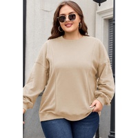 Apricot Loose Patchwork Crewneck Plus Size Sweatshirt - 1X thumbnail