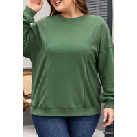 Blackish Green Loose Patchwork Crewneck Plus Size Sweatshirt - 1X thumbnail