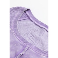 Orchid Petal Textured Patchwork Frilled Trim Plus Size Pullover Sweatshirt - 1X thumbnail