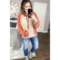 Orange Plus Size Colorblock Raglan Hoodie with Pockets - 1X thumbnail