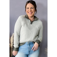 Green Striped Contrasting Trim Plus Size Henley Pullover - 1X thumbnail
