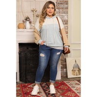 Multicolour Plus Size Colorblock Drop Shoulder Ribbed Knit Hoodie - 3X thumbnail