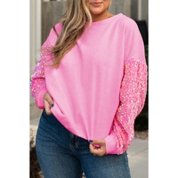 Pink Plus Size Sequin Sleeve Drop Shoulder Sweatshirt - 1X thumbnail