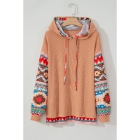 Khaki Aztec Patchwork Waffle Knit Plus Size Hoodie - 2X thumbnail