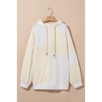 Beige Textured Patchwork Exposed Seam Plus Size Hoodie - 2X thumbnail