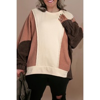 Brown Exposed Seam Colorblock Plus Size Hoodie - 4X thumbnail