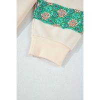 Beige Plus Size Printed Patchwork Sleeve Split Sweatshirt - 2X thumbnail