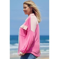 Bonbon Color Block Chest Pockets Half Button Plus Size Sweatshirt - 1X thumbnail