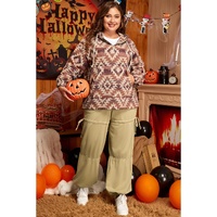 Red Plus Size Western Fashion Aztec Patterned Half Zip High Neck Hoodie - 4X thumbnail