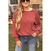 Redwood Burl Aztec Patchwork Drop Shoulder Plus Size High Low Sweatshirt - 3X thumbnail
