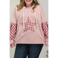 Delicacy Star Patch Graphic Floral Color Block Drawstring Plus Size Hoodie - 1X thumbnail