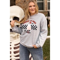 Light Grey Creep It Real Ghost Print Plus Size Sweatshirt - 1X thumbnail