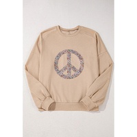 Pale Khaki Floral Peace Sign Graphic Washed Terry Plus Size Sweatshirt - 3X thumbnail