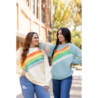 white Rainbow Raglan Sleeve Crew Neck Plus Size Sweatshirt - 3X thumbnail