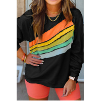 Black Rainbow Raglan Sleeve Crew Neck Plus Size Sweatshirt - 1X thumbnail