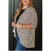 Khaki Plus Size Leopard Print Half Sleeve Open Front Cardigan - 2X thumbnail