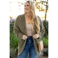Seagrass Waffle Knit Drop Shoulder Open Front Pocketed Plus Size Cardigan - 2X thumbnail