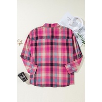 Rose Stripe Plus Size Checkered Print Button up Shirt - 3X thumbnail