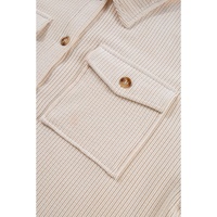 Oatmeal Textured Flap Pockets Buttoned Plus Size Shacket - 1X thumbnail