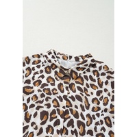 Khaki Plus Size Leopard Print Short Sleeve Buttoned Shirt - 1X thumbnail