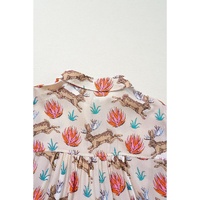 Khaki Plus Size Western Pattern Print Buttoned Short Sleeve Shirt - 2X thumbnail