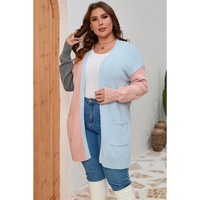 Multicolor Plus Size Colorblock Pocketed Open Front Cardigan - 1X thumbnail