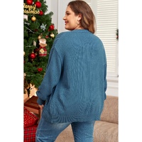 Real Teal Open Knit V Neck Button Front Drop Shoulder Plus Size Cardigan - 1X thumbnail