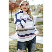 Stripe Plus Size Striped Hooded Knit Sweater - 4X thumbnail