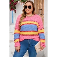 Pink Plus Size Stripe Oversized Sweater - 3X thumbnail