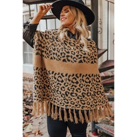 Leopard Plus Size Tasseled Hem Draped Poncho - One Size thumbnail