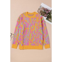 Bright Pink Plus Size Leopard Ribbed Trim Sweater - 2X thumbnail