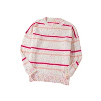 Pink Stripe Drop Shoulder Side Split Plus Size Sweater - 4X thumbnail
