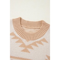 Apricot Plus Size Western Aztec Print Loose Sweater - 3X thumbnail