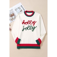 White Tinsel holly jolly Pattern Colorblock Edge Drop Shoulder Plus Size Sweater - 3X thumbnail