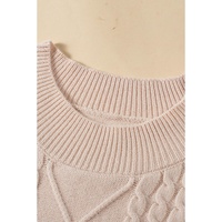 Oatmeal Plus Cable Knit Short Ruffled Sleeve Mock Neck Sweater - 1X thumbnail