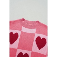 Azura Exchange Pink Plus Size Love Heart Block Mock Neck Lantern Sleeve Valentine Sweater - 1X thumbnail