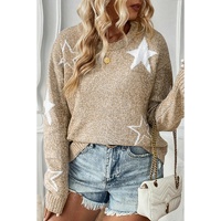 Khaki Star Pattern Drop Shoulder Plus Size Sweater - 1X thumbnail