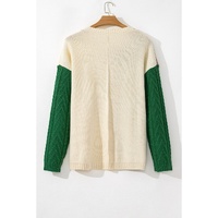 Mist Green Plus Size Cable Knit Color Block Drop Shoulder Sweater - 4X thumbnail