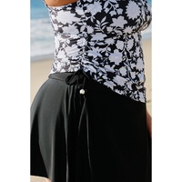 Black Plus Size Printed Square Neck Drawstring Ruffled Tankini Set - 2X thumbnail
