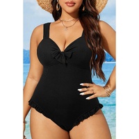 Black Plus Size Textured Knotted Ruffled Trim One Piece Swimwear - 4X thumbnail
