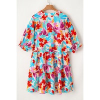 Multicolour Floral Tiered V Neck Plus Dress - 1X thumbnail